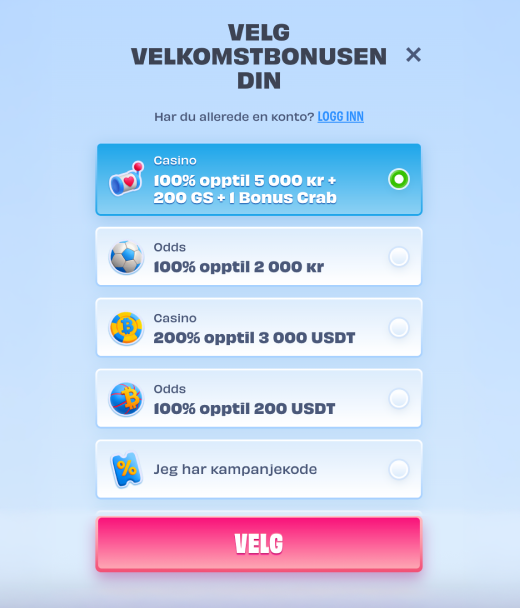 Kun spinnregistreringsbonus i Norge